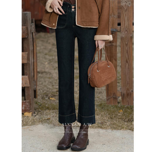 鹿向南《简约时尚》复古气质牛仔裤女春秋季新款高腰显瘦直筒长裤 商品图0