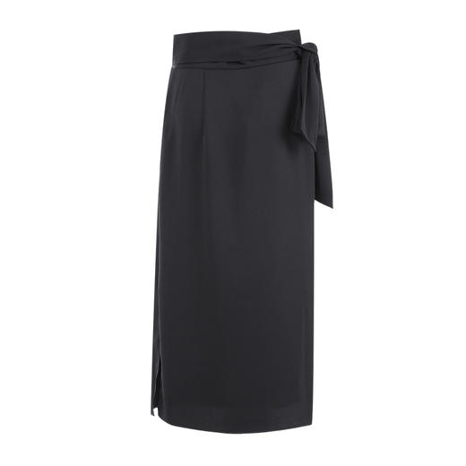 EITIE爱特爱中式高腰一片式绑带开叉半身裙黑色通勤显瘦夏新款B06116 商品图5