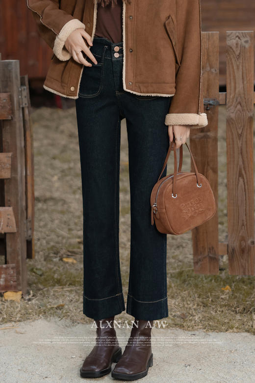 鹿向南《简约时尚》复古气质牛仔裤女春秋季新款高腰显瘦直筒长裤 商品图5