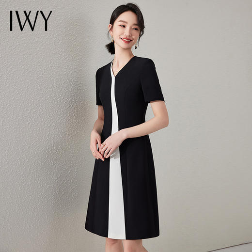 IWY/夏季黑色西装连衣裙无领门襟拼接设计感高级感干练工装连衣裙24Q523 商品图4