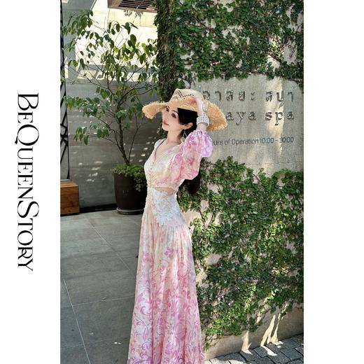 余潇潇【天外飞仙】轻奢重工珠粒刺绣挖腰性感V领收腰连衣裙 商品图2