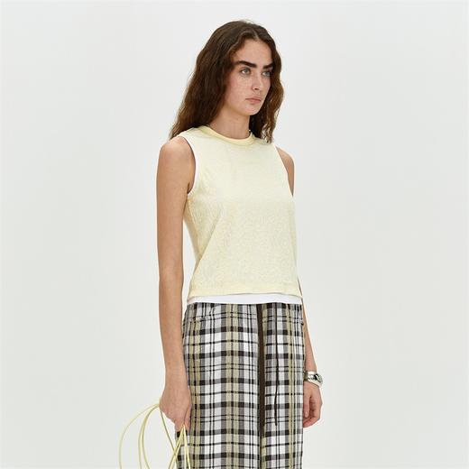 SELFWHO浅米黄双层针织背心女夏季2024新款凉爽拼色罗纹圆领上衣 商品图2