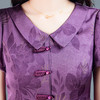 KED-H1715-Y紫色印花连衣裙拼结假两件中长裙夏季新款妈妈装中式短袖A字裙 商品缩略图3