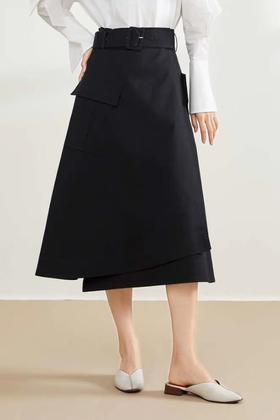 CHUANMENG 绑带A摆黑色半裙 11138