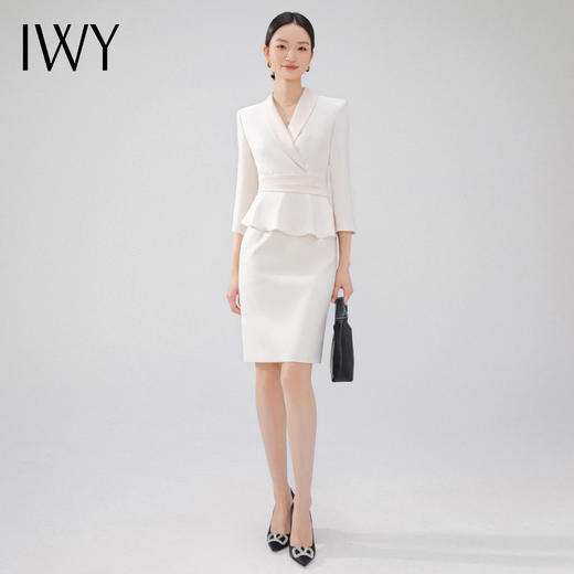 IWY/杏色西装连衣裙七分袖工装裙美容院工装主持人高端ol商务裙子23Q472 商品图1
