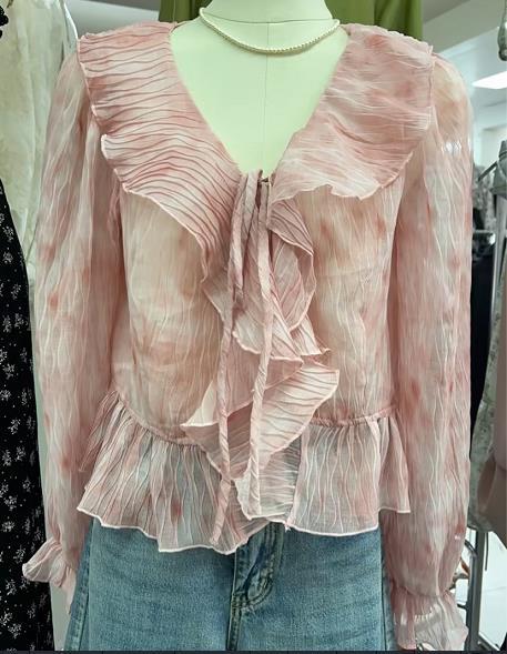 【门店同款】ENJOY夏季荷叶边晕染系带上衣 157212669 商品图0