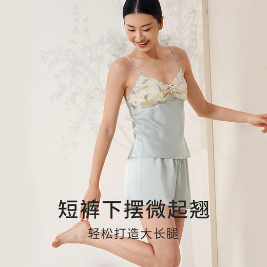 【蚕丝剪花绡】真丝睡衣女100%桑蚕丝吊带短裤衣裤套家居服金三塔  YSFEB401 商品图3