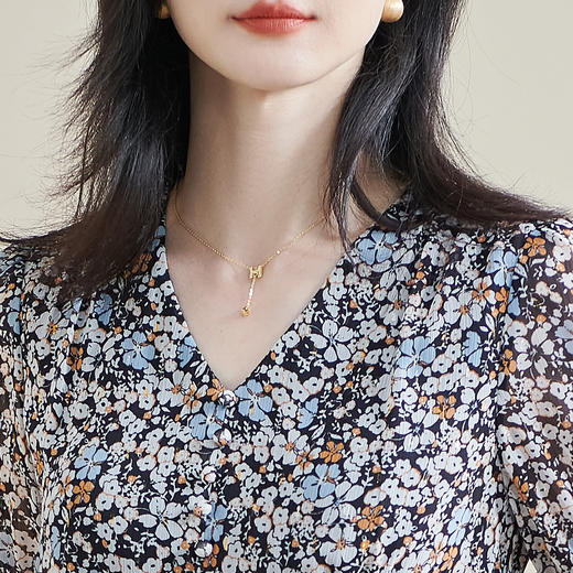 剩S/M/L/XL 米思阳2025夏季新款知性优雅气质连衣裙碎花设计泡泡袖A字裙1032 商品图4