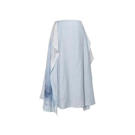 两三事湿露像素2024夏季新款复古油画印花布拼接A字半身裙长裙 商品图4