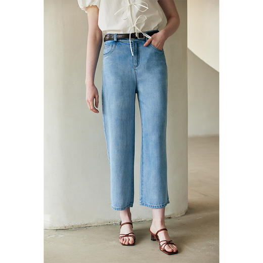 HeyDress100天丝牛仔裤女夏季高腰宽松直筒裤轻薄优雅九分裤子 商品图0