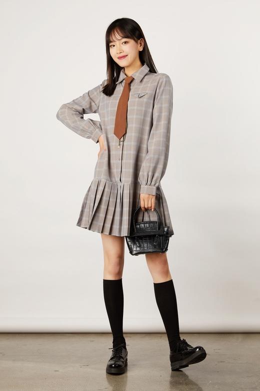 Stay2Weeks 领带装饰格纹压褶连衣裙 11134 商品图0