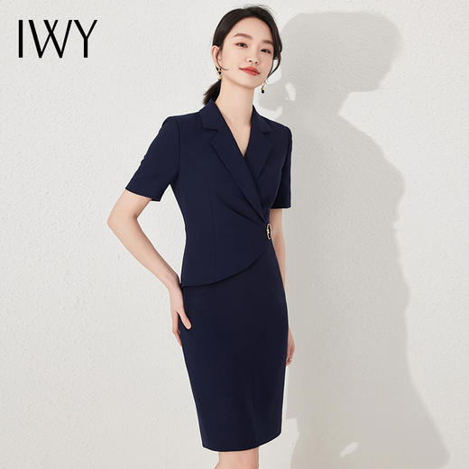 IWY/藏青色西装连衣裙短袖售楼部高级感设计师修身气质职业装裙子24Q520 商品图1