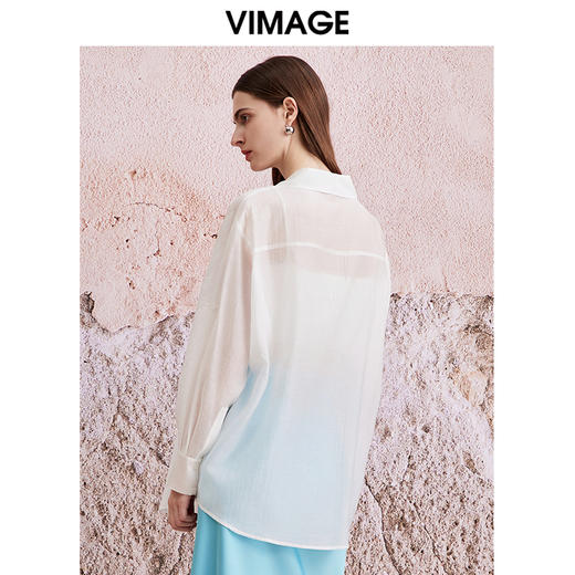 VIMAGE纬漫纪夏季新款舒适清爽外搭防晒衣显瘦百搭时尚白色衬衫V2109708 商品图4