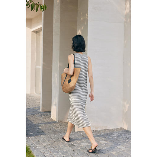 HeyDress条纹连衣裙女夏季法式撞色编织挖肩设计小众气质背心裙子 商品图1