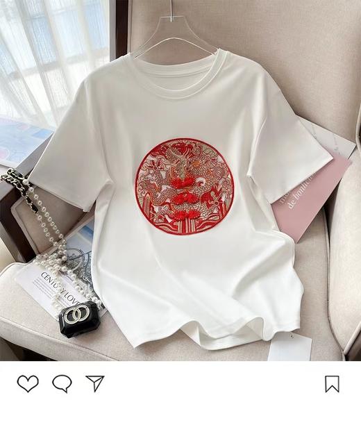 【限时价】喜出100%棉-08国风红色龙纹 印花情侣T恤 商品图2