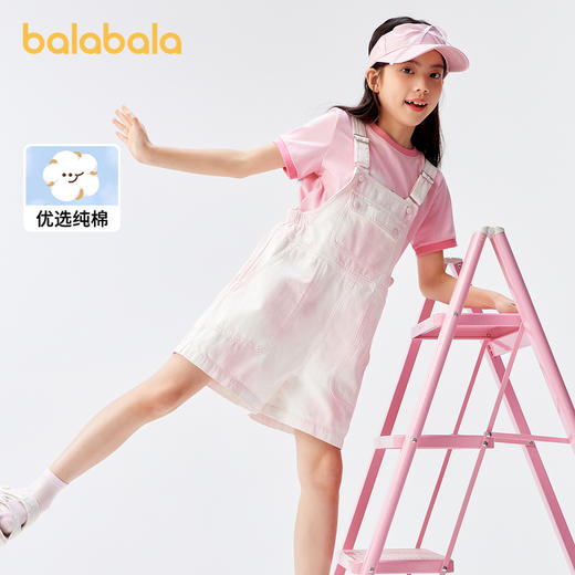 巴拉巴拉女童裤子儿童牛仔裤夏款中大童时尚短裤甜美纯棉背带裤潮 商品图0