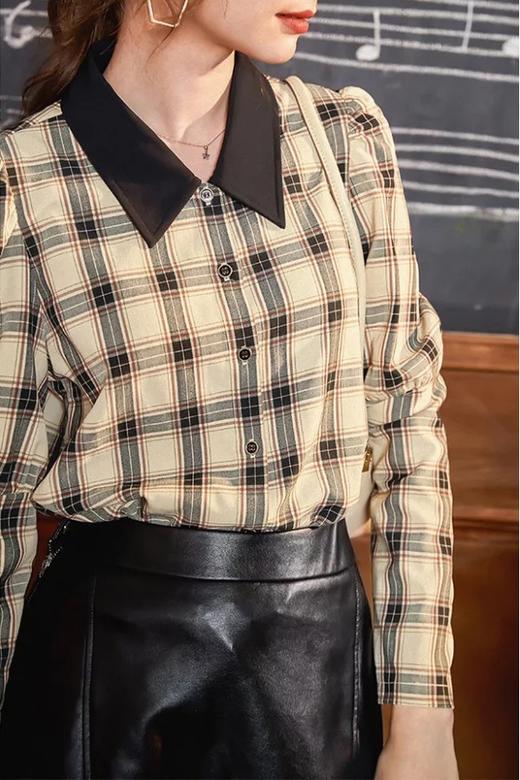 SOUREPOSE 黑色彼得潘领格纹上衣 10727 商品图2