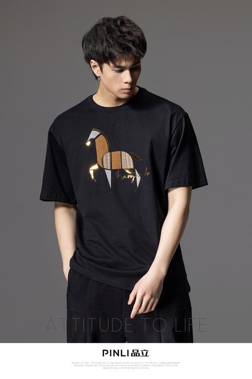 PINLI品立2024夏季新款男装软金属压烫圆领短袖T恤潮BG242111013 商品图8