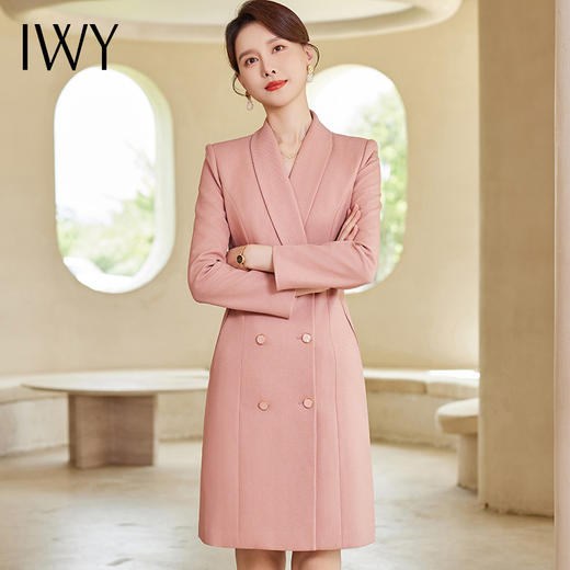 IWY/粉色长袖西装连衣裙高端优雅主持人播音艺考商务女神范职业裙23C395 商品图4
