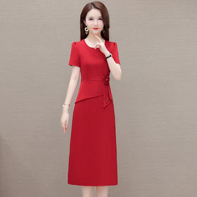 KSY-DHF831-L夏款中长款假两件通勤气质礼服裙包臀裙短袖修身时尚连衣裙