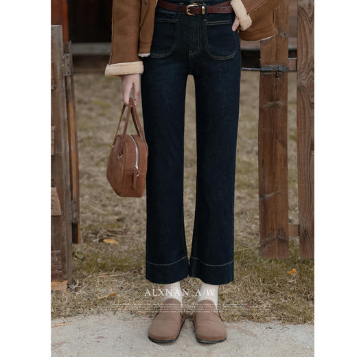 鹿向南《简约时尚》复古气质牛仔裤女春秋季新款高腰显瘦直筒长裤 商品图2