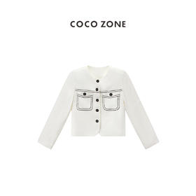 COCO ZONE2024‘白月光’高级感圆领明线装饰外套百搭长袖上衣CC1B0760
