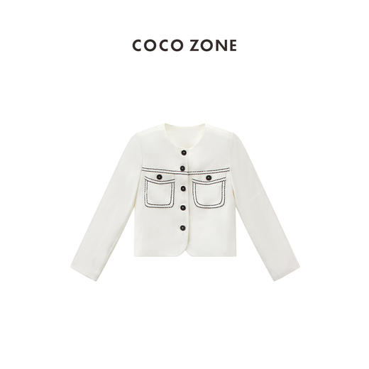 COCO ZONE2024‘白月光’高级感圆领明线装饰外套百搭长袖上衣CC1B0760 商品图0
