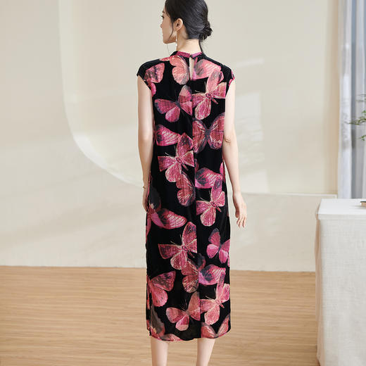 剩S/M/L/XL 米思阳2025夏季新款国风优雅气质连衣裙丝绒立领修身包臀裙女1485 商品图2