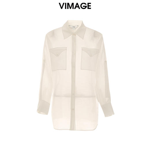 VIMAGE纬漫纪夏季新款舒适清爽外搭防晒衣显瘦百搭时尚白色衬衫V2109708 商品图5