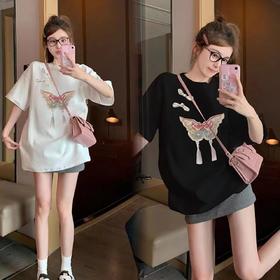 【限时价】喜出100%棉-04国风盘扣+蝴蝶 印花情侣T恤