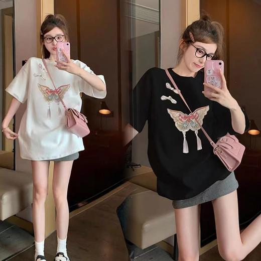 【限时价】喜出100%棉-04国风盘扣+蝴蝶 印花情侣T恤 商品图0
