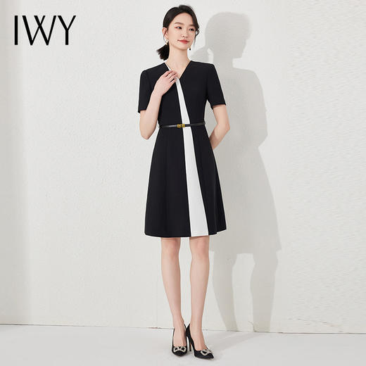 IWY/夏季黑色西装连衣裙无领门襟拼接设计感高级感干练工装连衣裙24Q523 商品图1
