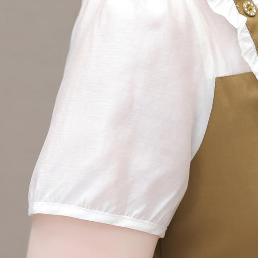 QYM-6628125夏装连衣裙女假两件拼结时尚中长款短袖褶皱高腰A字裙 商品图3