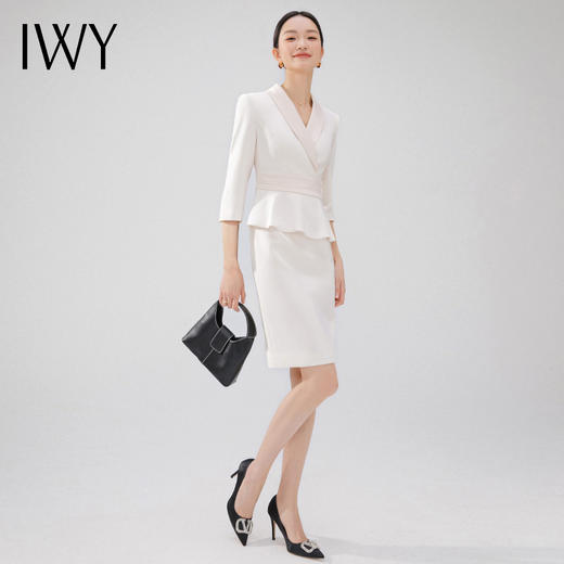 IWY/杏色西装连衣裙七分袖工装裙美容院工装主持人高端ol商务裙子23Q472 商品图3