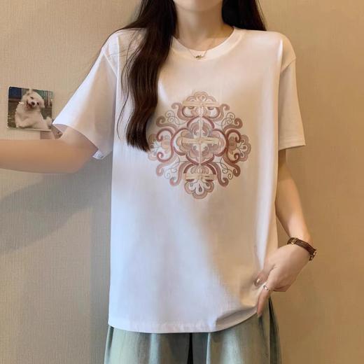 【限时价】喜出100%棉-03国风粉色菱形 印花情侣T恤 商品图1