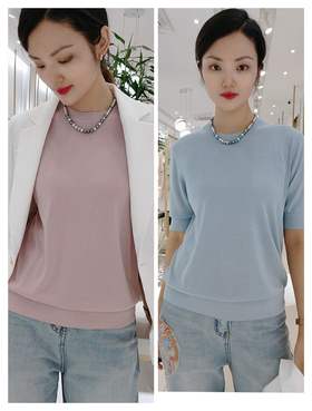 极简风真丝短袖套头T恤485308