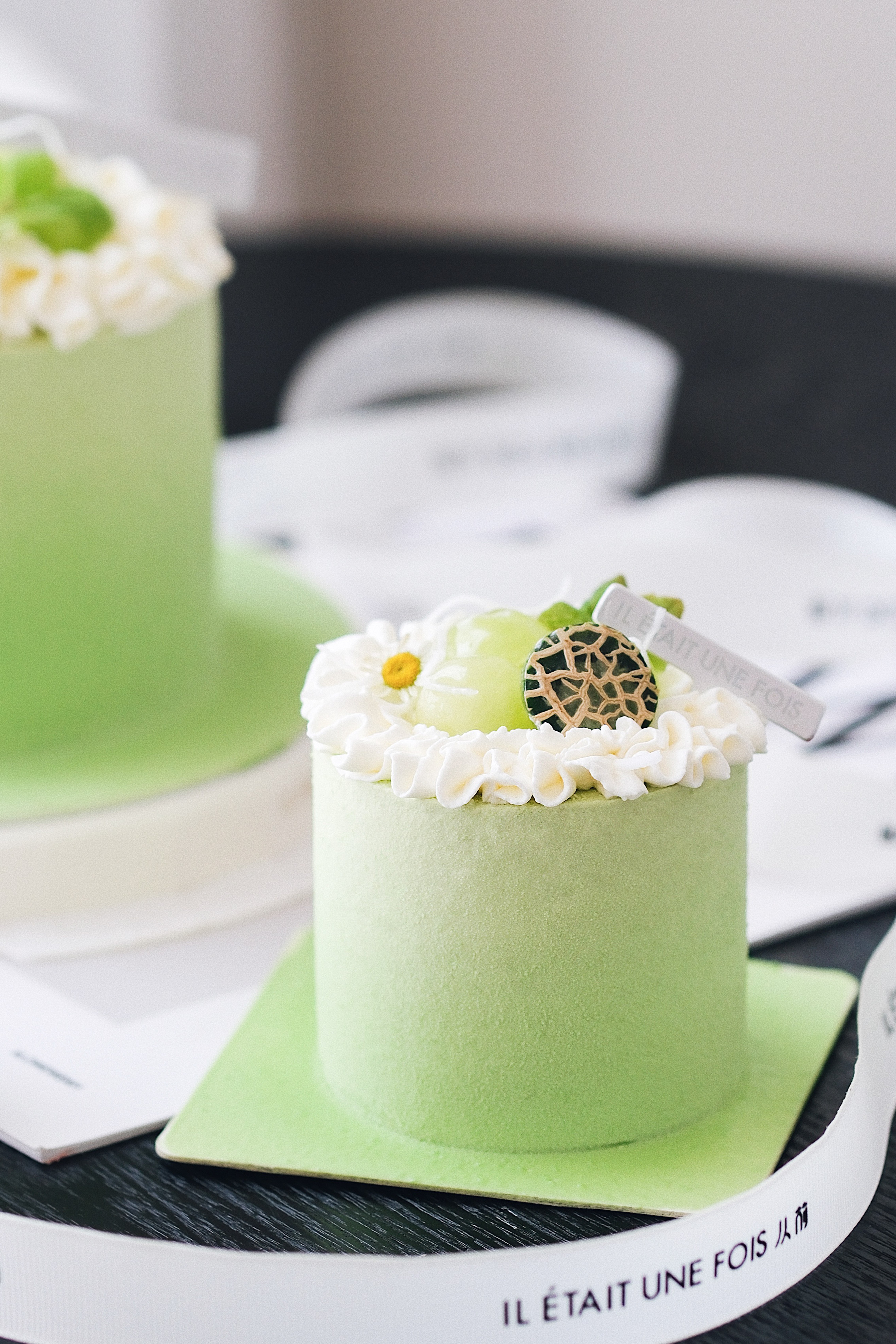 Mini龙井玫珑蜜瓜蛋糕（水果水分重，易坍塌）