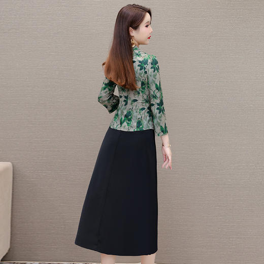 TZW-新款中式国风长袖连衣裙女2024年春季新款收腰假两件印花中长裙 商品图2
