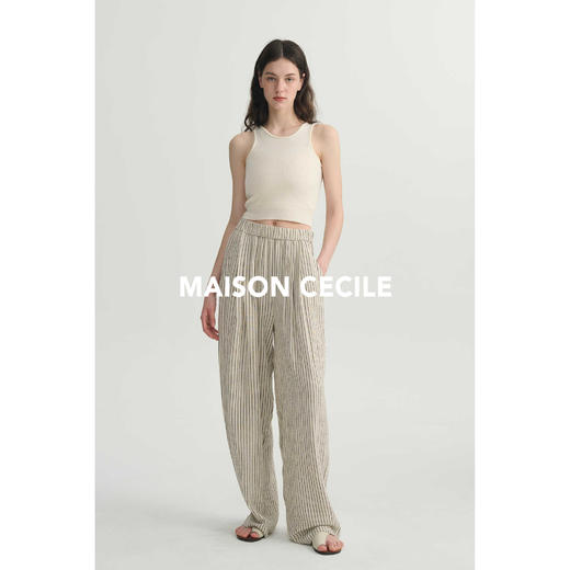MAISON CECILE亚麻条纹松紧腰实穿懒人神裤 商品图2