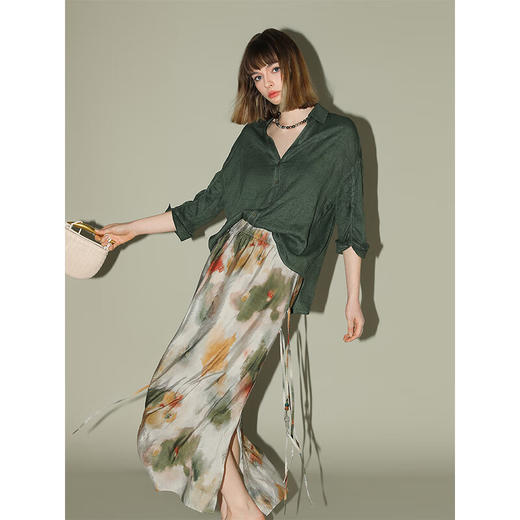 COCOBELLA国风晕染印花半身裙新中式串珠飘带大摆长裙HS7019 商品图2