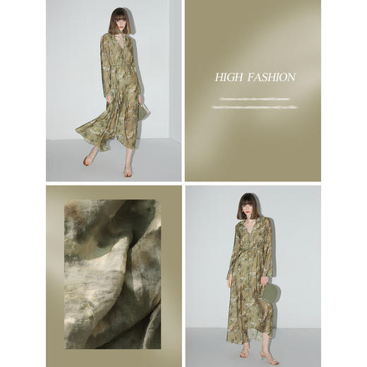 COCOBELLA晕染油画风印花度假风连衣裙流苏飘带衬衫裙FR3007B 商品图3