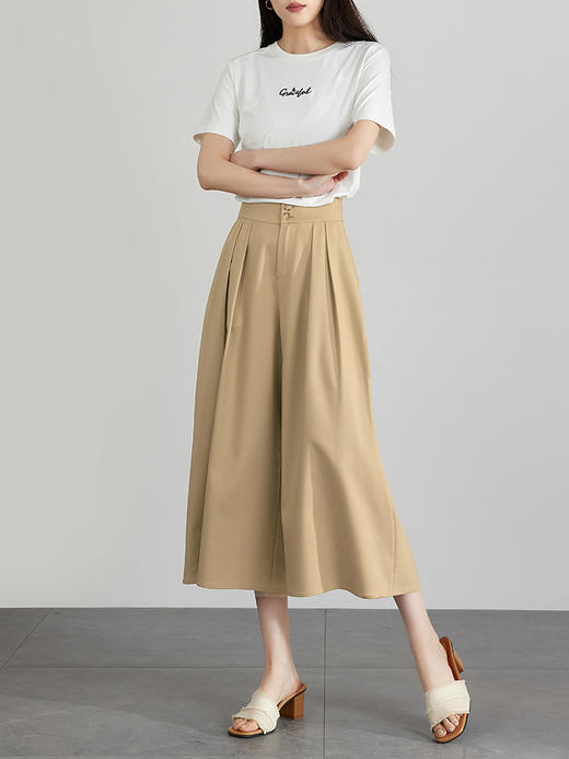 【专属特价】熙世界松弛感八分阔腿裤女2025夏季新款休闲裙裤小个子宽松裤子 商品图3