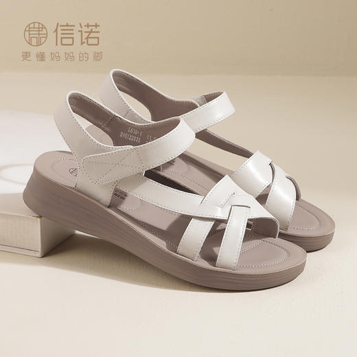 信诺 真皮舒适女鞋 2024新款夏季平底中老年凉鞋软底防滑妈妈鞋子L618-1 商品图4