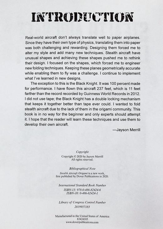 【中商原版】隐形飞机折纸 折纸步骤教程 Stealth Aircraft Origami 英文原版 Jayson Merrill 手工技巧 商品图4