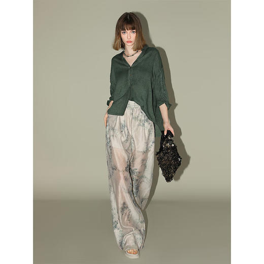 【限时秒杀】COCOBELLA国风写意印花轻薄西裤女夏莱赛尔薄款打褶直筒裤PA925 商品图3