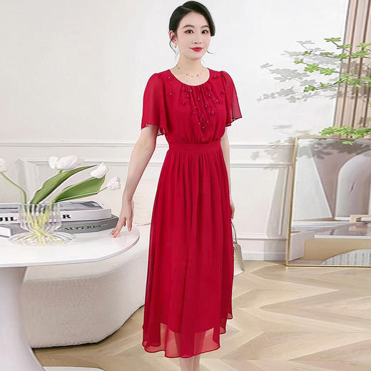 显瘦时尚雪纺裙，圆领荷叶袖连衣裙QYM-XQD-58B9155-L 商品图2