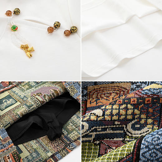 女装圆领斜开扣T恤配民族风半裙两件套-d09S4221017 商品图1