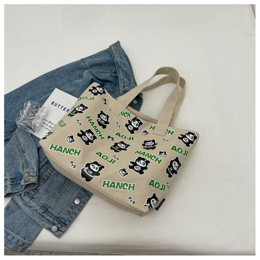 夏季【熊猫帆布包】大容量质感单肩包 斜挎托特购物袋 妈咪时尚休闲包 国庆出游户外 商品图9