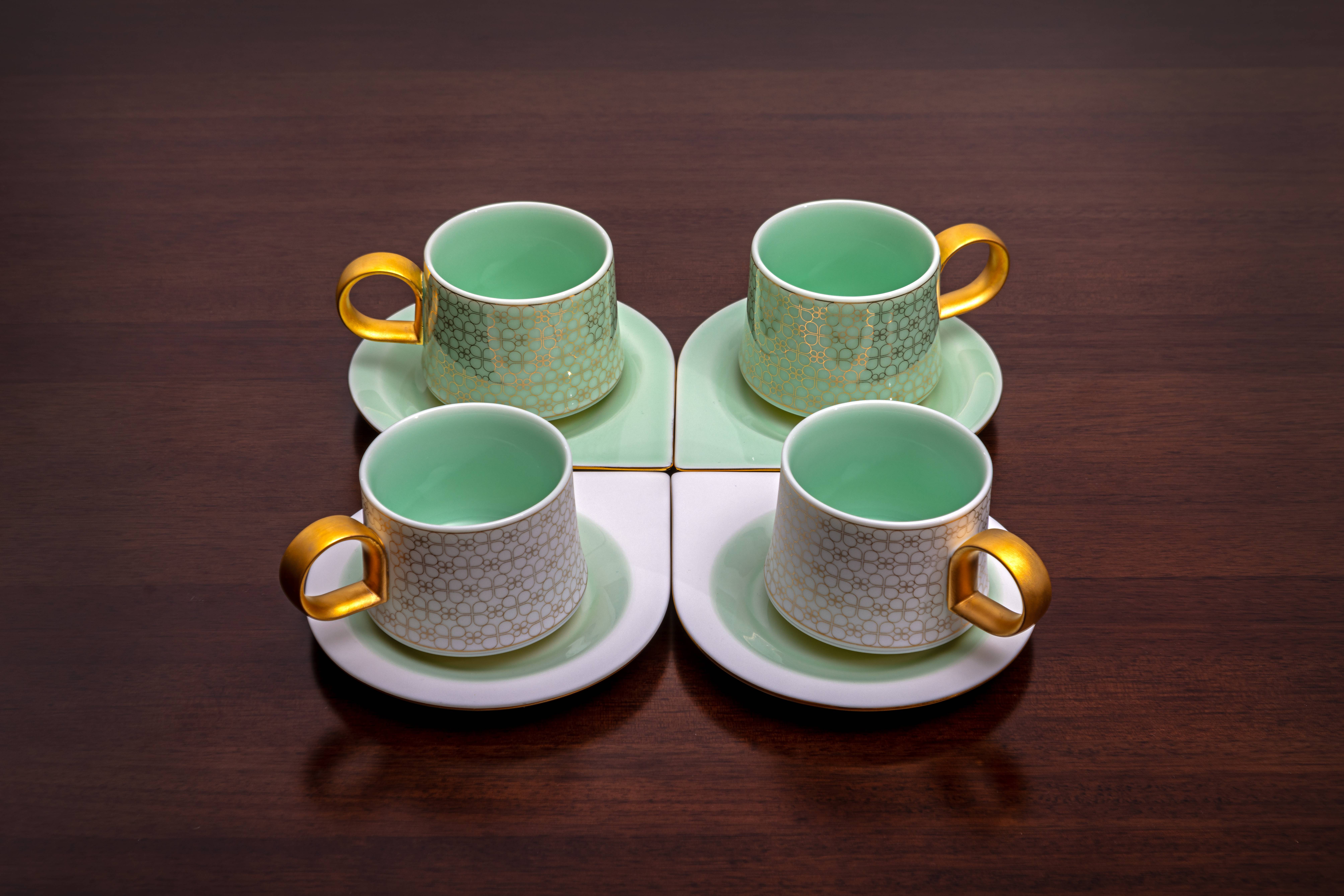 玉青瓷·和合同心四杯