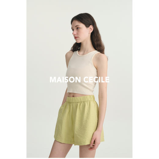 MAISON CECILE牛油果绿/条纹桑蚕丝花苞短裙裤 商品图3